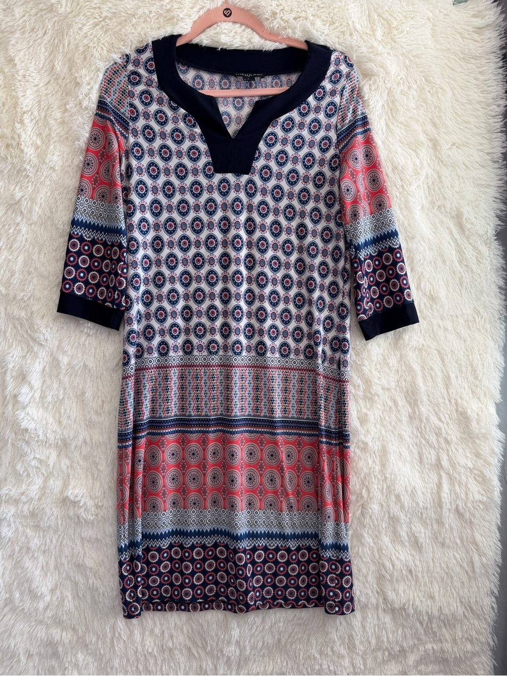 Tribal Femme Womens Geometric Midi Shift Dress Size S Multicolour Artsy Stretch